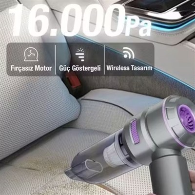 BUFFER® 9 Farklı Uçlu Kablosuz Şarjlı Araç İçi Süpürge – Wireless Destekli, Güçlü Emiş, Taşınabilir Pratik Araç Temizleyici