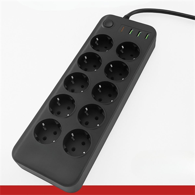 BUFFER® Akım Korumalı Termal Uzatma Kablosu – 10 Priz, 2 USB ve 2 Type-C Girişli, Güçlü Çoklu Priz