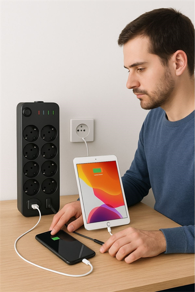 BUFFER® Akım Korumalı Termal Uzatma Kablosu – 10 Priz, 2 USB ve 2 Type-C Girişli, Güçlü Çoklu Priz