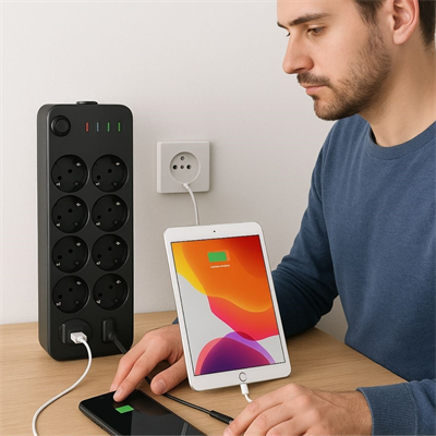 BUFFER® Akım Korumalı Termal Uzatma Kablosu – 10 Priz, 2 USB ve 2 Type-C Girişli, Güçlü Çoklu Priz