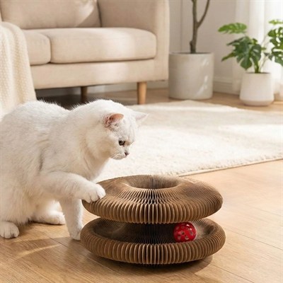 BUFFER® Akordiyon Karton Kedi Tırmalama Oyuncağı – Mıknatıslı Katlanabilir Etkileşimli Kedi Oyuncağı,Pençe Tahtası