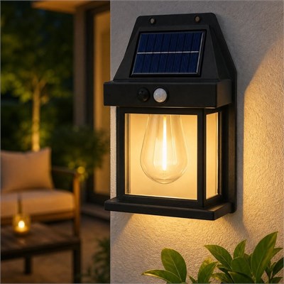 BUFFER® Ampul Model 3 Modlu Solar LED Duvar Lambası, Güneş Enerjili, Şarjlı Kablosuz Dış Mekân Apliği, Bahçe ve Kapı Lambası