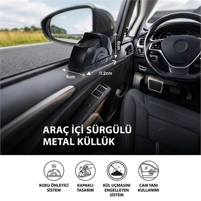 BUFFER® Araç İçi Salyangoz Küllük – Sürgülü Kapaklı, Metal Hazneli, Koku Yayılımını Azaltmaya Yardımcı Kapı Koluna Takılabilen Otomobil Küllüğü