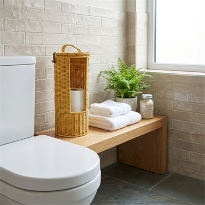 BUFFER® Askılı Plastik Rattan Tuvalet Kâğıdı Standı – Hasır Görünümlü, Kapaklı, Yedekli WC Kâğıtlık, Banyo ve Tuvalet İçin Dekoratif Organizer