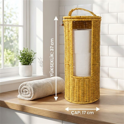 BUFFER® Askılı Plastik Rattan Tuvalet Kâğıdı Standı – Hasır Görünümlü, Kapaklı, Yedekli WC Kâğıtlık, Banyo ve Tuvalet İçin Dekoratif Organizer