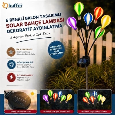 TrdStore Balon Tasarımlı Solar Bahçe Lambası, Renkli Başlıklı Dekoratif Aydınlatma