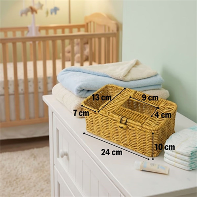 BUFFER® Bölmeli Kapaklı Doğal Rattan Görünümlü Hasır Makyaj, Takı ve Havlu Düzenleyici – Peçetelikli Çok Amaçlı Masaüstü Organizer Sepet