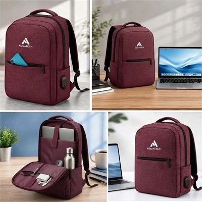 BUFFER® Bordo Laptop Sırt Çantası, Bilgisayar Korumalı İç Bölmeli Notebook Çantası, Organizer Cepli ve USB Şarj Portlu