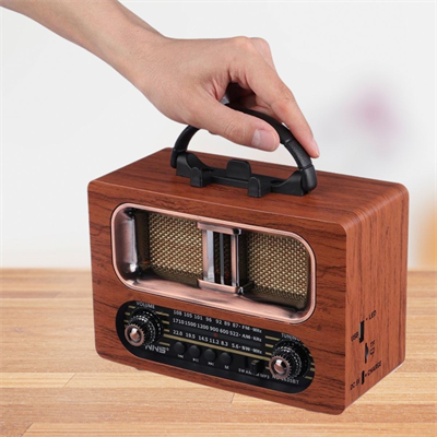 BUFFER® Büyük Boy Retro, Nostaljik, Ahşap Tasarım Bluetooth Hoparlörlü, Şarjlı, Taşınabilir FM/AM Destekli Radyo NS-6635