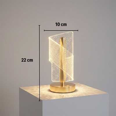 BUFFER® Çapraz Kavisli Kristal Simli LED Masa Lambası – Gold Gövdeli, Dokunmatik, 3 Kademe Işık Ayarlı Şarjlı Dekoratif Lamba