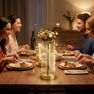 BUFFER® Çapraz Kavisli Kristal Simli LED Masa Lambası – Gold Gövdeli, Dokunmatik, 3 Kademe Işık Ayarlı Şarjlı Dekoratif Lamba