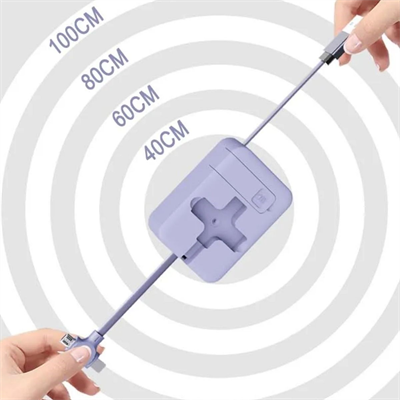 BUFFER® Cep Tipi Telefon Tutuculu Makaralı Uzayıp Kısalabilen 3ü 1 Arada USB Şarj Kablosu