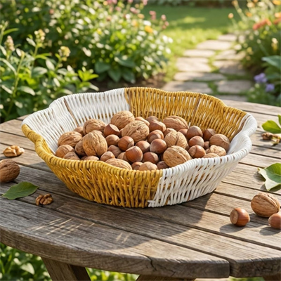 BUFFER® Çiçek Model Çift Renkli Plastik Rattan Ekmek ve Meyve Sepeti - Çok Amaçlı Banyo ve Mutfak Düzenleyici - Yıkanabilir Organizer