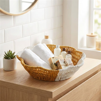 BUFFER® Çiçek Model Çift Renkli Plastik Rattan Ekmek ve Meyve Sepeti - Çok Amaçlı Banyo ve Mutfak Düzenleyici - Yıkanabilir Organizer
