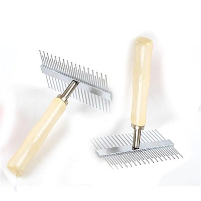 BUFFER® Çift Taraflı Ahşap Saplı Ergonomik Evcil Hayvan Fırçası Tarağı