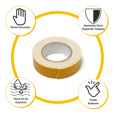 BUFFER® Çok Amaçlı Tüm Yüzeylerde Kullanıma Uygun Beyaz Çift Taraflı Köpük Sünger Montaj Bant