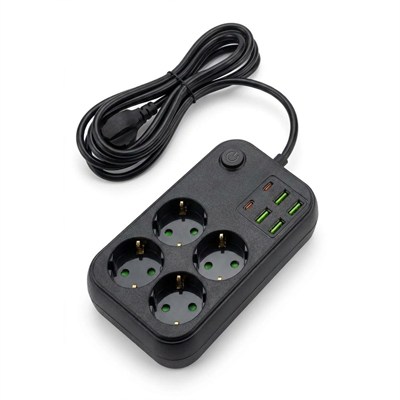 BUFFER® Çoklu Priz Uzatma Kablosu 4 Soket + 4 USB + 2 Type-C – Termal Akım Korumalı, Isıya Dayanıklı, Çocuk Korumalı Güvenli Priz 100-250V