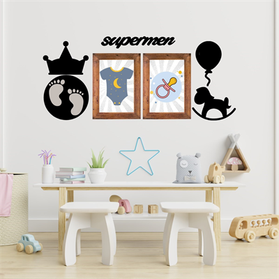 BUFFER® DECO103 Supermen Dekoratif Duvar Süsü Tablo Aksesuar Ahşap Tasarım Hediye Pano Sticker Seti