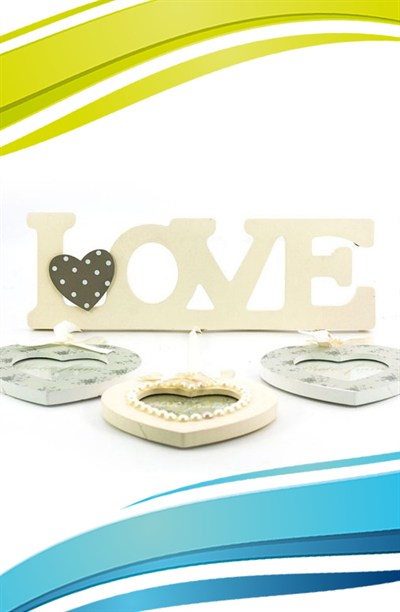 BUFFER® Decotown Love Yazılı Çerçeve 3lü Kalpli Ahşap Fotoğraf Çerçevesi