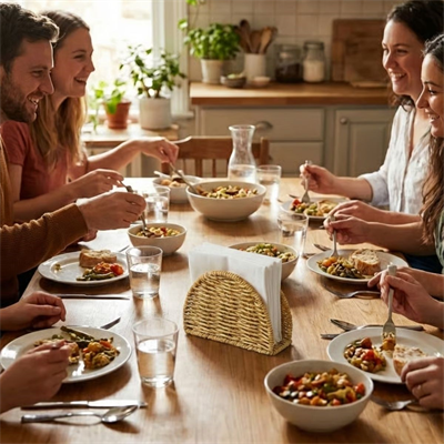 BUFFER® Dekoratif Plastik Rattan Yarım Yuvarlak Peçetelik–Doğal Hasır Dokulu Masaüstü Peçete Standı