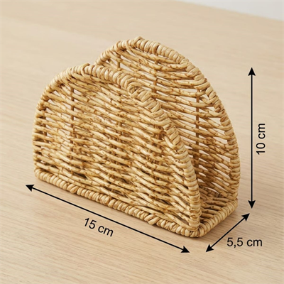 BUFFER® Dekoratif Plastik Rattan Yarım Yuvarlak Peçetelik–Doğal Hasır Dokulu Masaüstü Peçete Standı