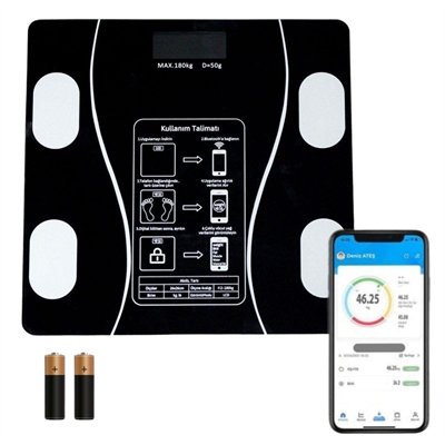 BUFFER® Dijital Baskül Yağ Ölçer Fonksiyonlu Akıllı Baskül Bluetooth Bağlantılı Tartı