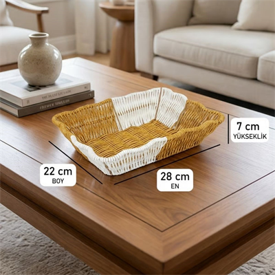 BUFFER® Dikdörtgen Çift Renkli Plastik Rattan Ekmek ve Meyve Sepeti - Çok Amaçlı Banyo ve Mutfak Düzenleyici - Yıkanabilir Tezgâh Üstü Organizer