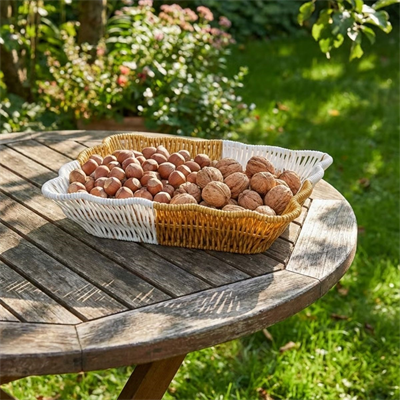 BUFFER® Dikdörtgen Çift Renkli Plastik Rattan Ekmek ve Meyve Sepeti - Çok Amaçlı Banyo ve Mutfak Düzenleyici - Yıkanabilir Tezgâh Üstü Organizer