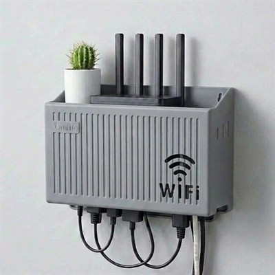 BUFFER® Duvar Tipi Wi-Fi Modem Saklama Kutusu(Gri) – Kablo Düzenleyici Router Raf Organizer