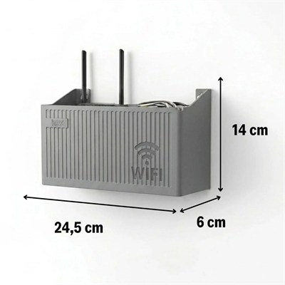 BUFFER® Duvar Tipi Wi-Fi Modem Saklama Kutusu(Gri) – Kablo Düzenleyici Router Raf Organizer