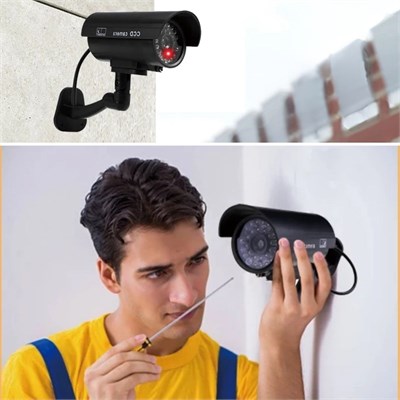 BUFFER® Duvara Monte Edilebilen Kırmızı Işıklı Siyah Sahte Güvenlik Kamerası Fake Kamera