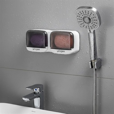 BUFFER® Duvara Monte İkili Kapaklı Plastik Katı Sabunluk Organizer – Banyo & Mutfak İçin Yapışkanlı Sabun Kutusu ve Düzenleyici