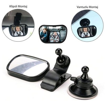 BUFFER® Geniş Açı Panoramik Araç İçi Bebek Gözlem Aynası – Vantuz ve Klips Seçenekli Araç İçi Çocuk Kontrol Aynası