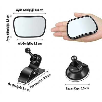 BUFFER® Geniş Açı Panoramik Araç İçi Bebek Gözlem Aynası – Vantuz ve Klips Seçenekli Araç İçi Çocuk Kontrol Aynası