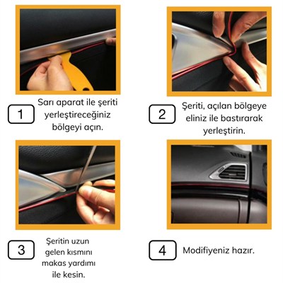 BUFFER® Gold Araba Oto Trim Dekorasyon Şeridi Kauçuk Elastik Kolay Kurulum 5 metre Şerit Bant