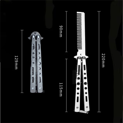 BUFFER® Gri Katlanabilir Paslanmaz Çelik Kelebek Bıçak Tarak Sakal Bıyık Fırçası Profesyonel Saç Kesimi İçin Tarak