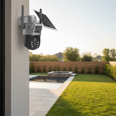 BUFFER® Güneş Panelli Akıllı Güvenlik Kamerası 360° PTZ Hareketli,Kablosuz WiFi,Çift Anten ve Kameralı,Gece Görüşlü,Hareket Algılamalı,Solar Kamera