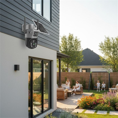 BUFFER® Güneş Panelli Akıllı Güvenlik Kamerası 360° PTZ Hareketli,Kablosuz WiFi,Çift Anten ve Kameralı,Gece Görüşlü,Hareket Algılamalı,Solar Kamera