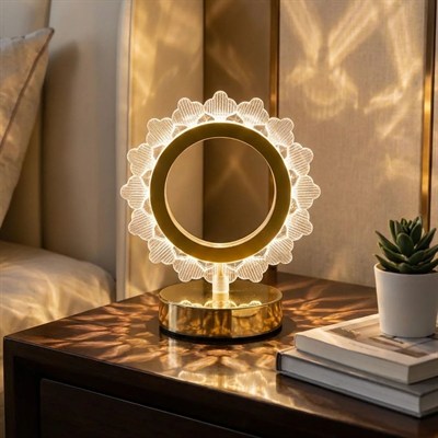 BUFFER® Güneş Şeklinde Kristal LED Masa Lambası – Dokunmatik, 3 Renk Işık Modlu, Şarjlı Mini Dekoratif Gece Lambası