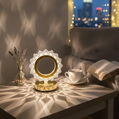 BUFFER® Güneş Şeklinde Kristal LED Masa Lambası – Dokunmatik, 3 Renk Işık Modlu, Şarjlı Mini Dekoratif Gece Lambası