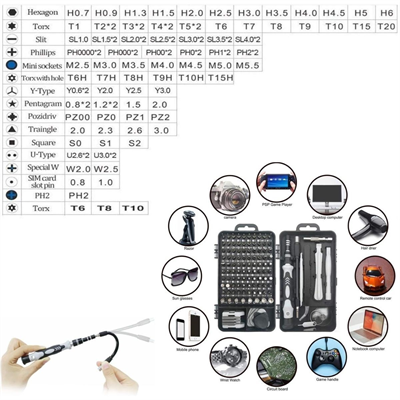 BUFFER® Hassas Tornavida Seti Bilgisayar Pc Telefon Onarım Aracı Seti Manyetik 115 in 1 Tornavida Seti