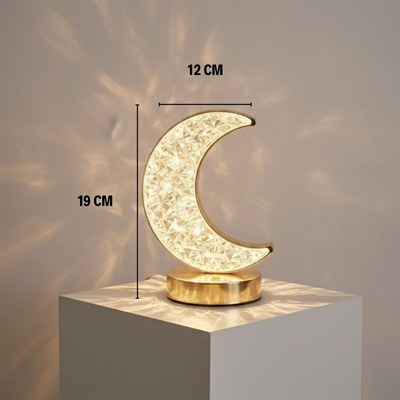 BUFFER® Hilal AY Model Kristal LED Masa Lambası – Dokunmatik, 3 Renk Işık Modlu, Şarjlı Mini Dekoratif Gece Lambası