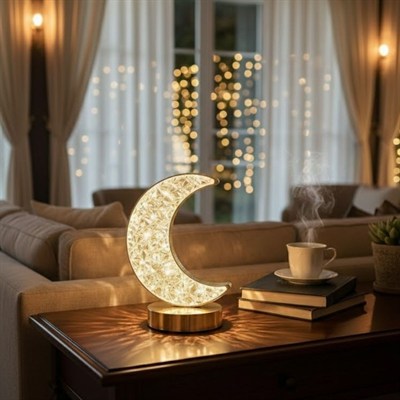 BUFFER® Hilal AY Model Kristal LED Masa Lambası – Dokunmatik, 3 Renk Işık Modlu, Şarjlı Mini Dekoratif Gece Lambası