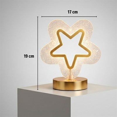BUFFER® İçi Boş Yıldız Şeklinde Kristal LED Masa Lambası – Dokunmatik, 3 Renk Işık Modlu, Şarjlı Mini Dekoratif Gece Lambası