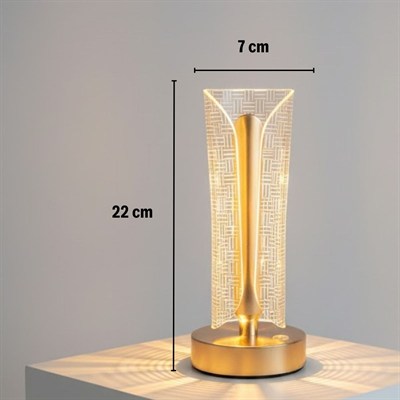 BUFFER® İki Yandan Kavisli Silindirik Çizgi Model Kristal LED Masa Lambası – Dokunmatik, 3 Renk Işık Modlu, Şarjlı Dekoratif Gece Lambası