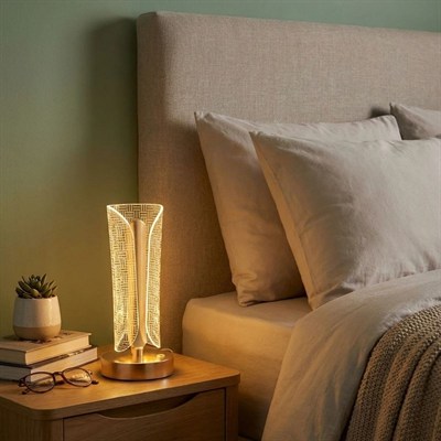 BUFFER® İki Yandan Kavisli Silindirik Çizgi Model Kristal LED Masa Lambası – Dokunmatik, 3 Renk Işık Modlu, Şarjlı Dekoratif Gece Lambası