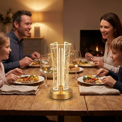 BUFFER® İki Yandan Kavisli Silindirik Geometrik Çizgi Model Kristal LED Masa Lambası – Dokunmatik, 3 Renk Işık Modlu, Şarjlı Dekoratif Gece Lambası