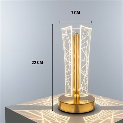 BUFFER® İki Yandan Kavisli Silindirik Geometrik Çizgi Model Kristal LED Masa Lambası – Dokunmatik, 3 Renk Işık Modlu, Şarjlı Dekoratif Gece Lambası