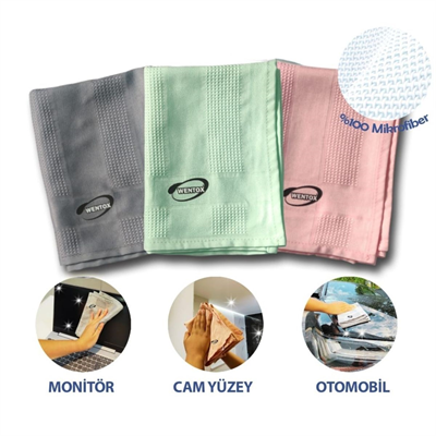 BUFFER® İz Bırakmayan Mikrofiber Temizlik Bezi 3lü Set Cam ve Ayna Silme Toz Alma Temizlik Bezi