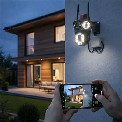 BUFFER® Kablolu Akıllı Güvenlik Kamerası – 4 Kameralı Çok Lensli, 360° PTZ Hareketli, Çift Antenli, Gece Görüşlü, Dış Mekan IP Kamera